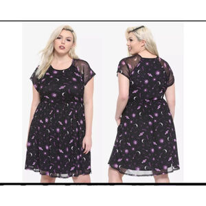 Hot Topic Goth Whimsigoth Witchy Mesh Dress XL Celestial Space Sun Moon Stars